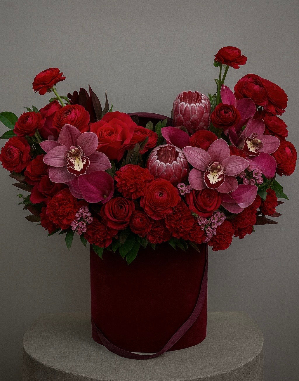 Luxury Red & Burgundy Flower Box | Same-Day Delivery Las Vegas