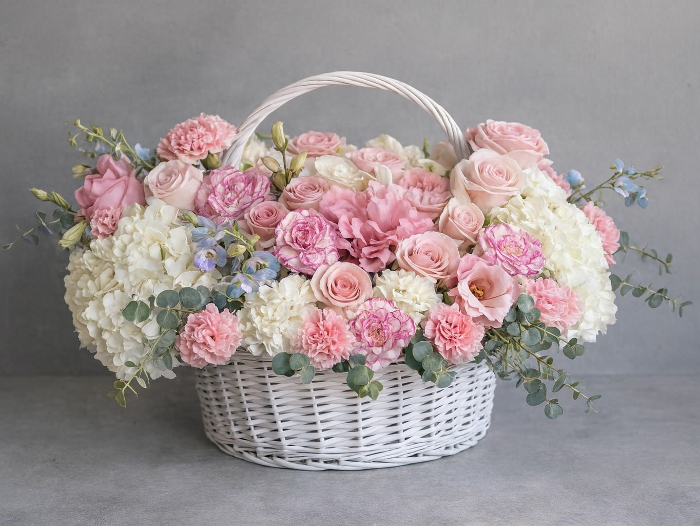 Blush Pink Rose & Hydrangea Basket | Flower Delivery Las Vegas