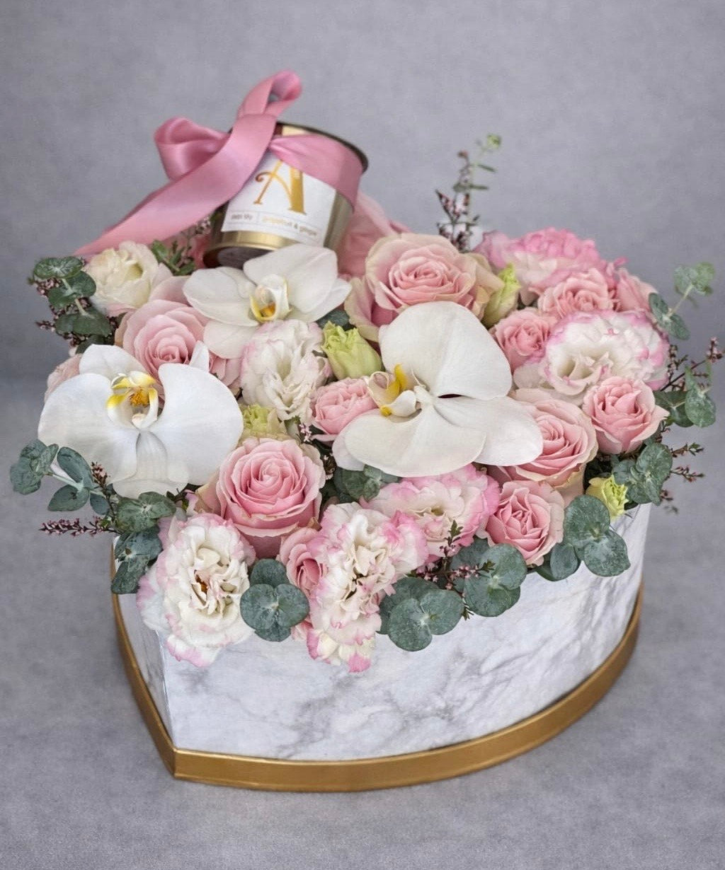 Luxury Heart Flower Box with Candle – Roses & Orchids Las Vegas