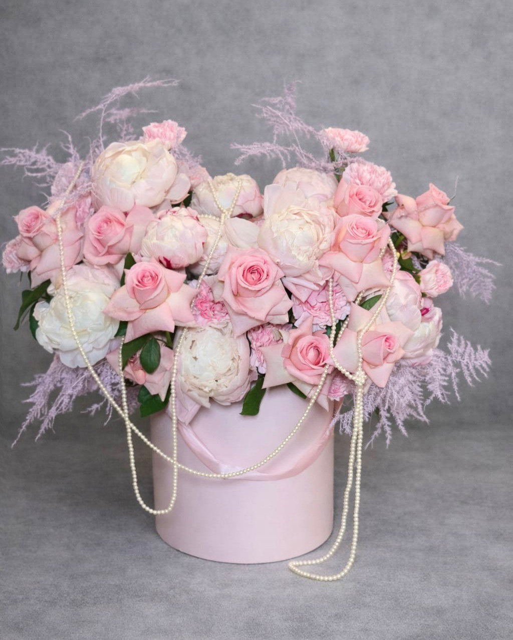 Luxury Peony & Pink Rose Hatbox | Pearl Blossom Arrangement