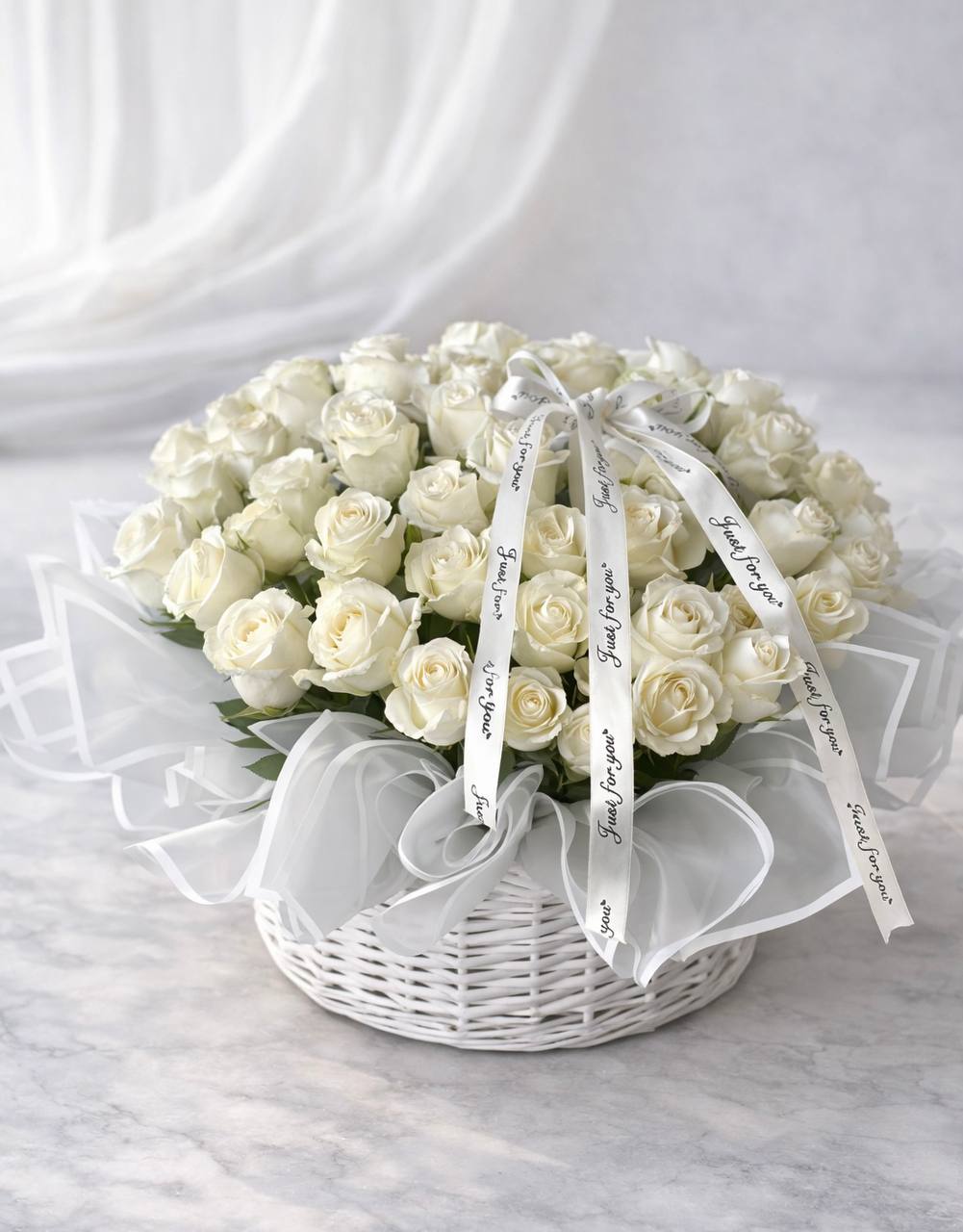 White Rose Basket Arrangement | Luxury Flower Delivery Las Vegas