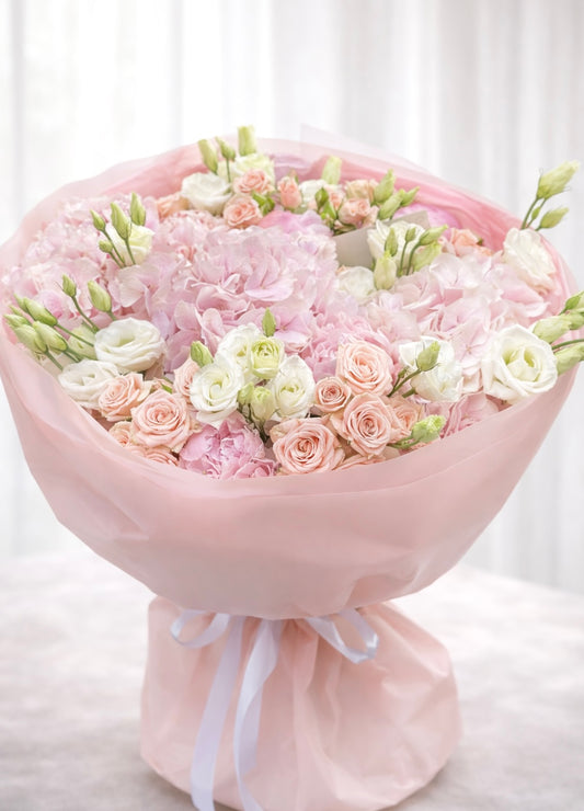 Luxury Pink Garden Rose & Hydrangea Bouquet – Flowers Las Vegas
