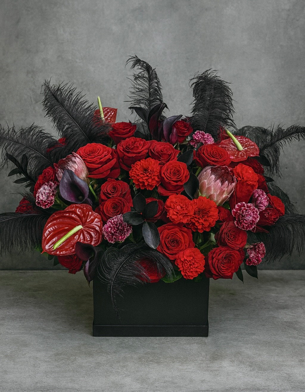 Red & Black Rose Luxury Box Arrangement