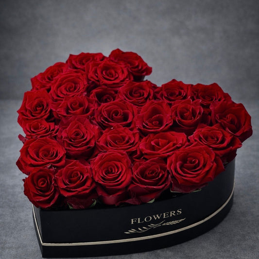 Red Heart Box with Red Roses