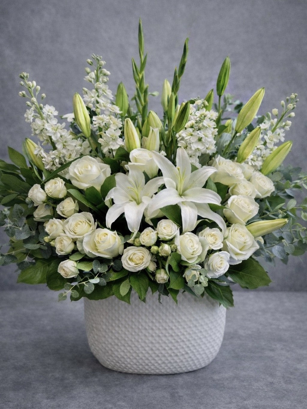White Lily & Rose Floral Arrangement