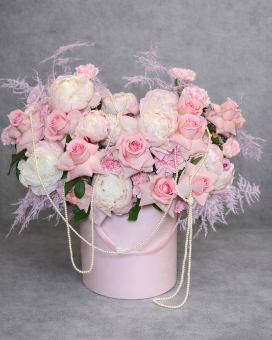 Luxury Peony & Pink Rose Hatbox | Pearl Blossom Arrangement