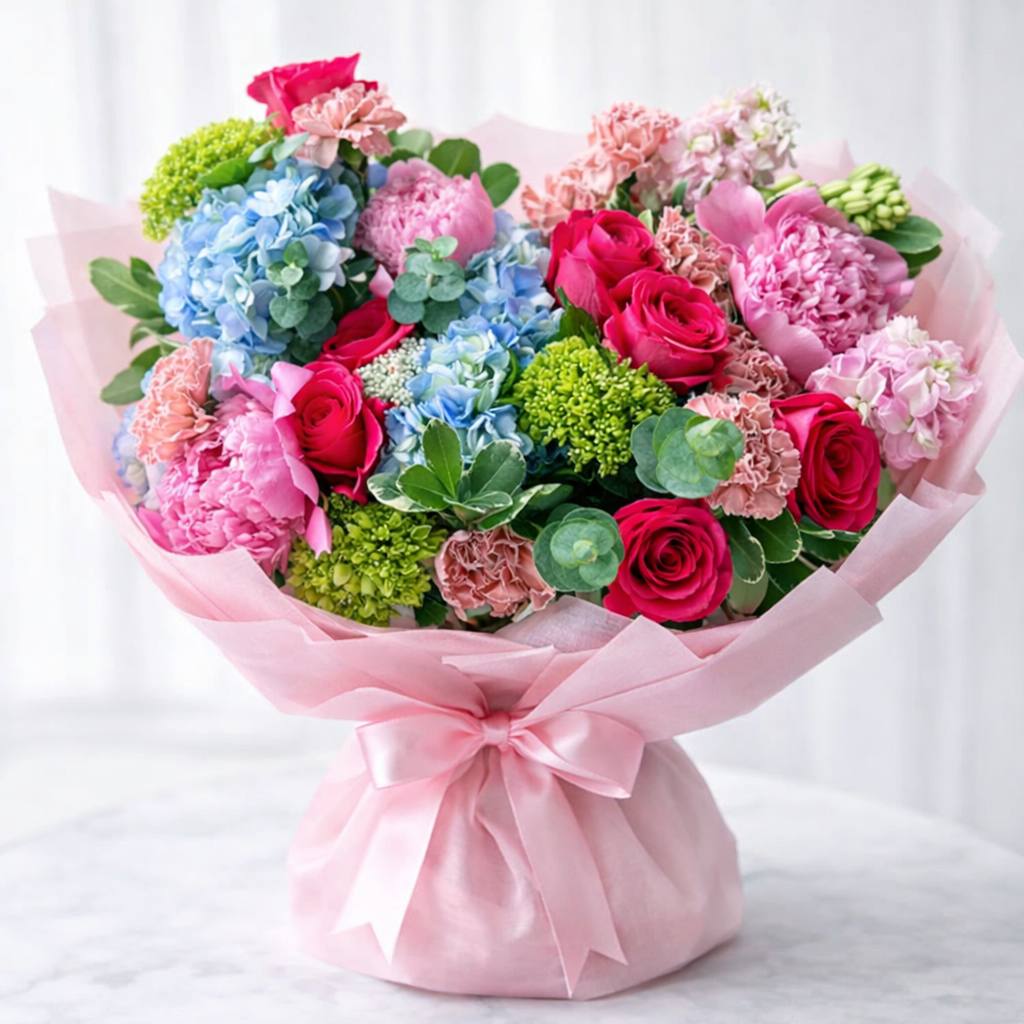Luxury Pink Peony Rose Hydrangea Bouquet