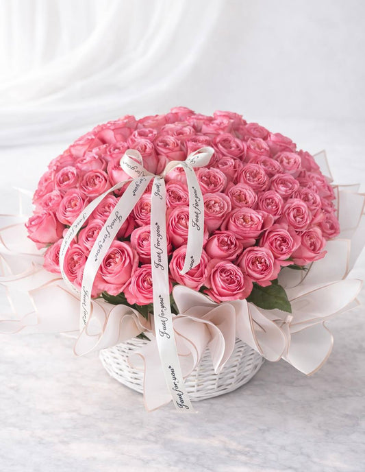 Luxury Pink Rose Basket Arrangement | Flower Delivery Las Vegas