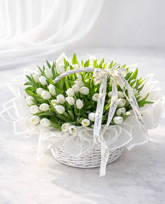 Luxury White Tulip Basket |Flower Delivery Las Vegas