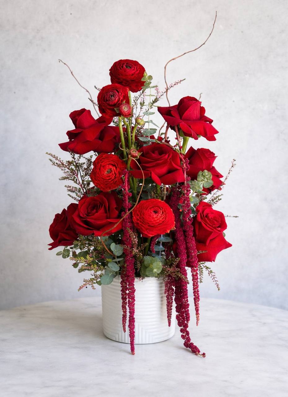 Red Rose & Ranunculus Flower Arrangement | Same-Day Delivery Las Vegas