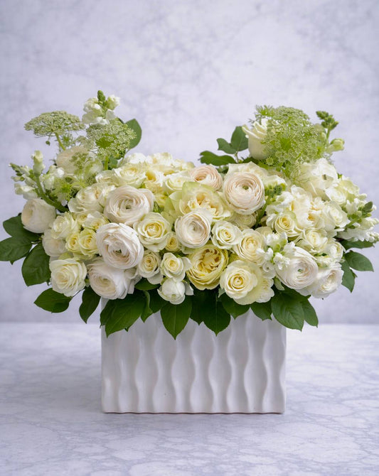 White Ranunculus & Rose Garden Arrangement | Luxury Flowers Las Vegas