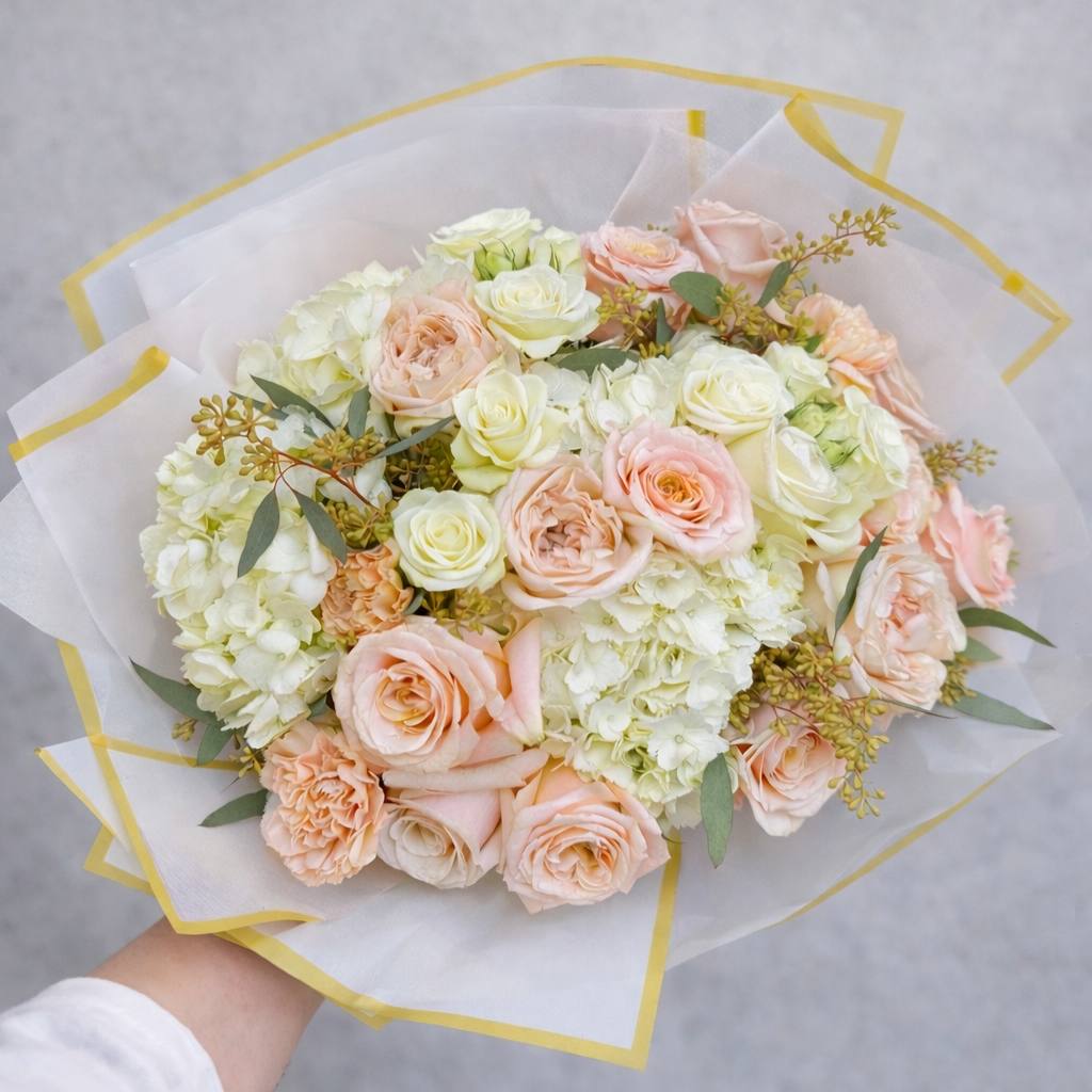 Luxury Pastel Rose Bouquet | Peach & Ivory Flower – Las Vegas