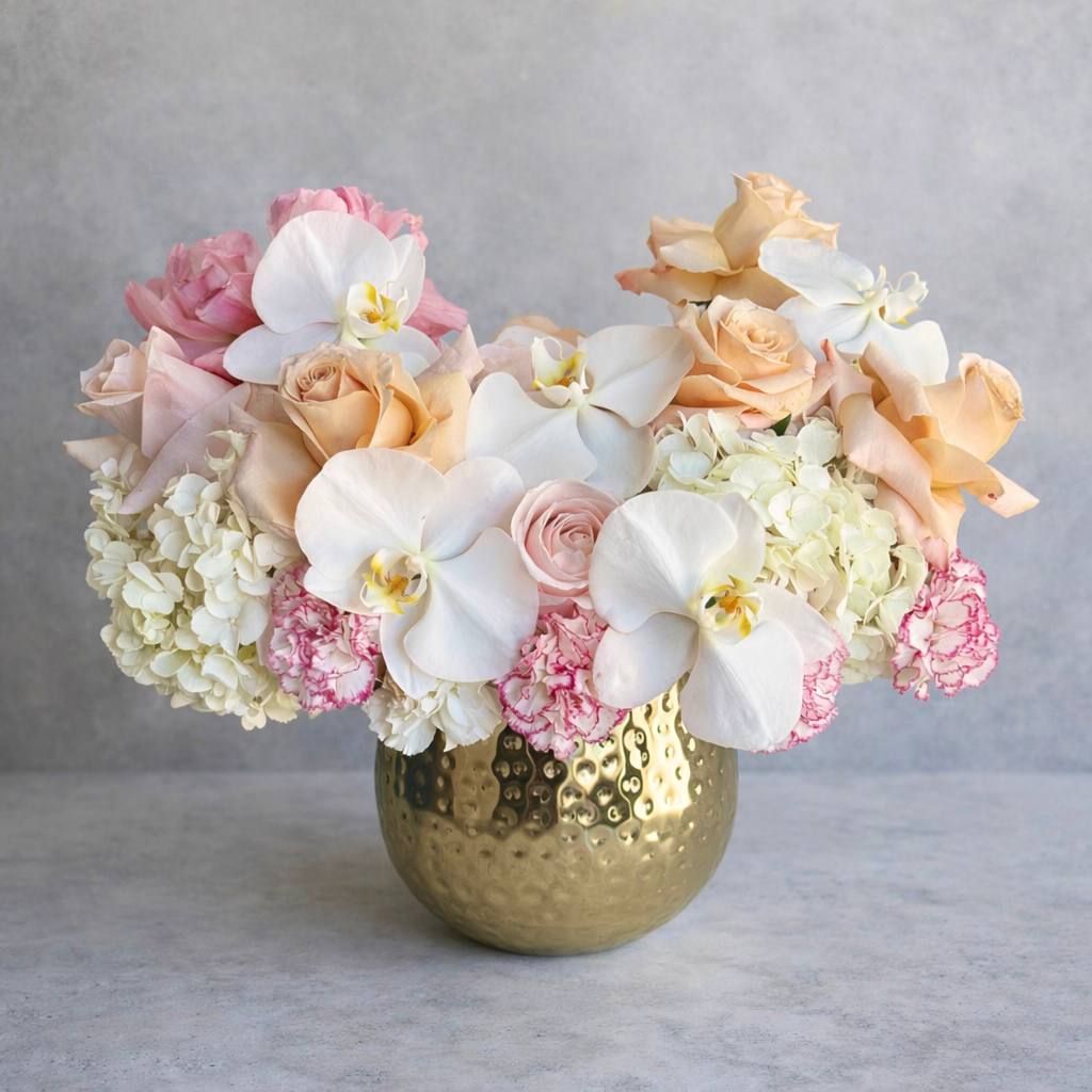 Peach Orchid Elegance | Rose & Hydrangea Arrangement – Las Vegas