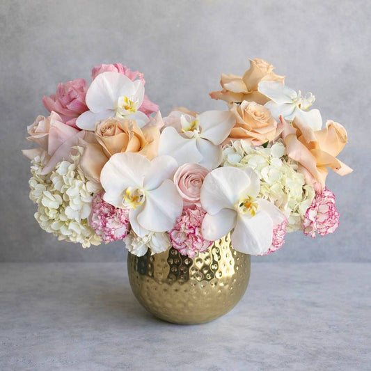 Peach Orchid Elegance | Rose & Hydrangea Arrangement – Las Vegas